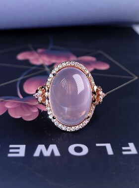 镀S925银仿天然粉n晶芙蓉石镀925戒指淡粉水晶宝石鸽子蛋厂家直销