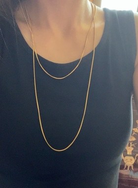 镀18K金d方蛇骨链ins轻奢钛钢金色长款项链女双层简约不掉色百搭