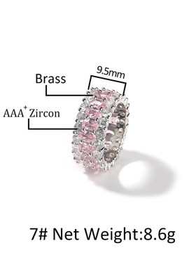 古萌嘻哈跨境粉色椭圆戒指铜镶锆石情侣款欧美简约W个性戒指