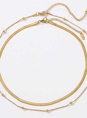 欧美冷淡风18K金钛钢不掉色项链女 双层叠戴O小众时尚颈链蛇骨链