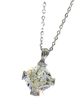 珠宝 2023新款S925银白金色11*11mm冰花切高碳W钻吊坠11克拉