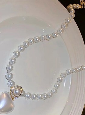 镶钻珍珠爱心i项链时尚款颈链女新款潮小众高级感配饰品