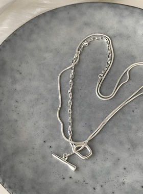 简约冷淡风OT扣项链女个性一字棍z百搭时尚S925银锁骨链ins颈链潮