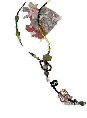 森系手工串珠g树叶花朵项链女新中式小众复古民族风气质锁骨链颈