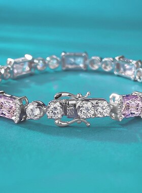 珠a宝 2024新款S925银冰花切6*8粉钻甜美简约款气质女款手链