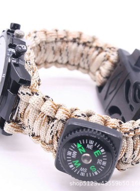户外伞绳编织打火石指南针手表军迷男多功能七R芯伞绳编织手表