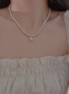 抖音轻奢碎银锁骨链女小众设计感2023年新款百S搭锁吊坠项链个性