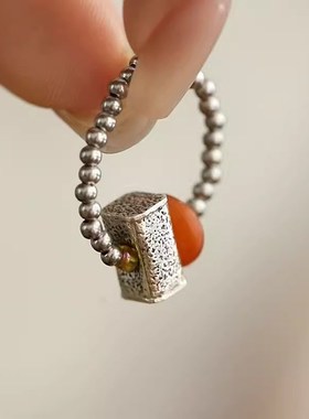 弹力绳小柿子方枕戒指女新中v式复古做旧小众个性气质国风开口指