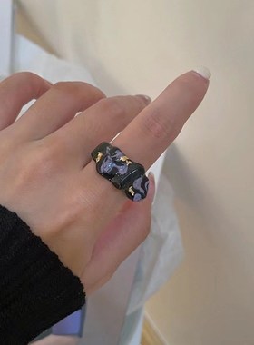 2023年新款高级感小众设计滴油B开口叠带个性拼色镶嵌情侣指环戒