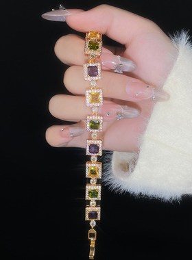 方糖手链a女气质ins精致闪锆网红通勤个性轻奢复古锆石几何手饰潮