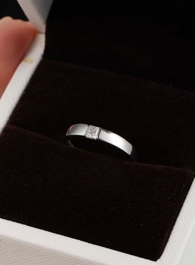 精工工艺S925银方形p莫桑石戒指男戒T方男戒情侣对戒简约源头工厂