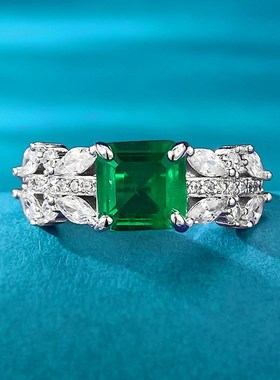 珠宝 2023新n款S925仿真祖母绿切割7*7mm时尚精品百搭款戒指