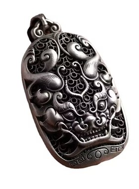 复古镀s990银镂空貔貅男v士项链个性霸气嘻哈泰银国潮做旧吊坠挂