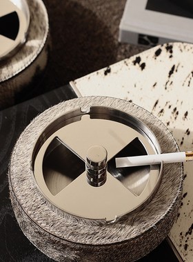 现代轻奢马毛金属烟灰缸酒店售楼处会客厅茶Q几软装饰桌面摆件