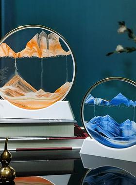 轻奢圆形3D流沙画 画摆件金色超薄边框流沙创意礼品沙漏画 画工艺