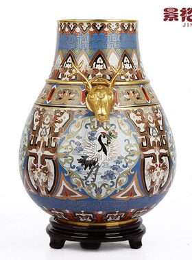 景泰蓝花瓶张向东大师鹿尊铜胎掐丝珐琅客厅装饰品送老人祝寿礼品