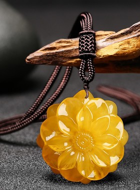 天然蜜蜡吊坠项链男女款水滴貔貅毛衣链无事牌鸡油黄原石琥珀配饰