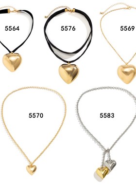 欧美跨境饰品 简约l链条爱心choker锁骨链 法式甜酷小众心形项链