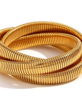 时尚欧美中古风时尚钛钢宽面手镯个性潮流拼Q色手环弹力蛇骨新款