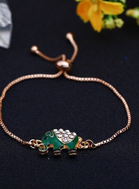 欧美跨境手链合金镶钻大象u手链ins风抽拉调节女手串义乌珠宝首饰