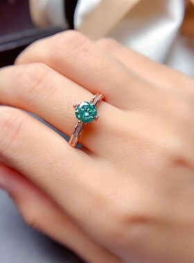 淘宝抖音直播新款k四爪蓝绿色高碳钻戒指 仿天然马尔代夫莫桑钻戒