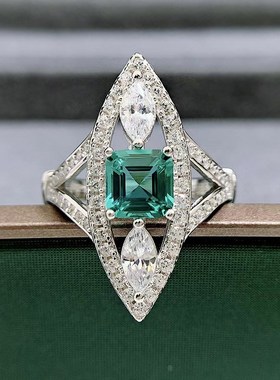 珠宝 f2023新款S925银绿碧玺色天然切6*6欧美风时尚百搭戒指