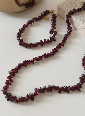 酒红玫瑰碎石项链小众不s规则颈链配饰女安可拉红复古不掉色毛衣