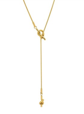 韩式冬季a几何设计心形打结流苏可调节毛衣链小众镀18K金项饰 M04