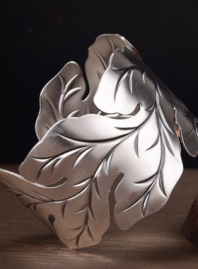 足银复古名e族风百搭个性女饰夸张开口宽版纹理 大叶子手镯新款