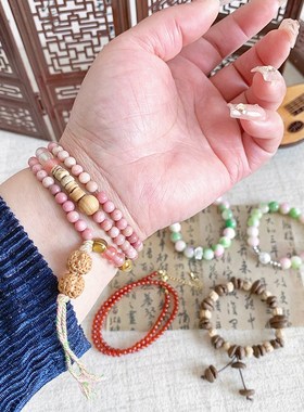 手链新中式弹力绳国潮民族风石榴石复古气质手串S简约时尚好搭手