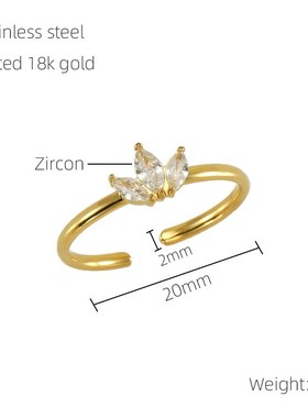 跨境新款不锈e钢镶锆石开口戒指女欧美百搭设计感轻奢钛钢指环