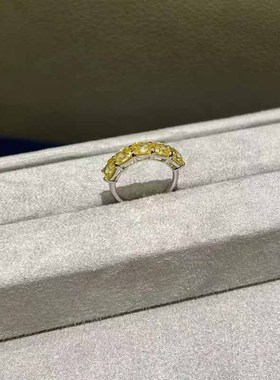 珠宝S925银新品5*5mmA肥方黄钻五颗石戒指女欧美跨境款时尚