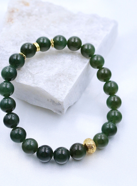 SereniGem谧彩境 S925银和田碧玉圆珠聚宝设计款手串