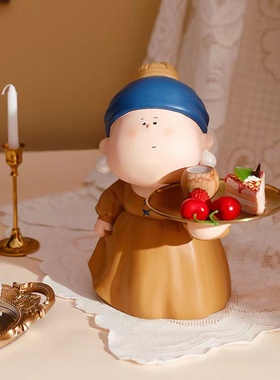 戴珍珠少女艺术家可爱女r孩入户玄关钥匙托盘收纳家居装饰礼品摆