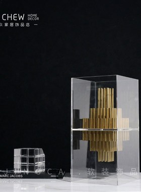 简约现代轻奢创意艺术正方金属摆件样板J房售楼处玄关桌面家居摆