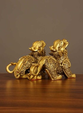 铜貔貅摆件全黄铜霸王金钱貔貅身披铜钱家饰品居公司店铺开业礼品