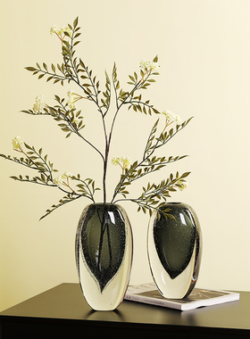 琉璃艺术花瓶轻奢特厚烟灰玻璃摆件现代样板间饰客厅玄关餐桌饰品