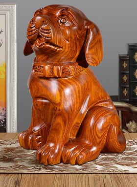 花梨实木质生肖狗桌面小狗摆件黑檀红木L工艺装饰品生日礼物男