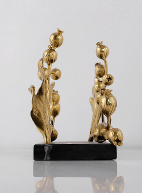 新中式黄铜石榴艺术摆件客厅玄B关办公室家居装饰品乔迁开业礼物