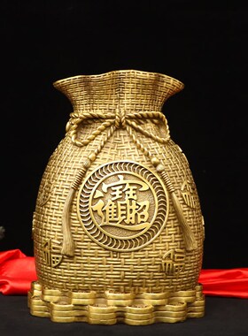 纯铜金钱袋聚宝盆摆件福字储钱罐招财进宝商铺家居客厅桌面装饰