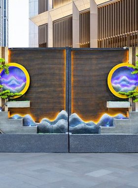 双面水幕墙流水屏风室内玄关隔断造景公司庭院假山喷泉循环水摆件