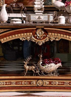 欧式家居软装客厅玄关摆件铜鹿雪橇红酒架陶瓷果盘桌面动物1012