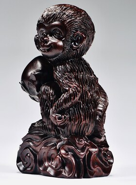 黑檀实木雕刻猴子摆件木质灵猴献寿十二生肖猴缺角补角装饰工艺品