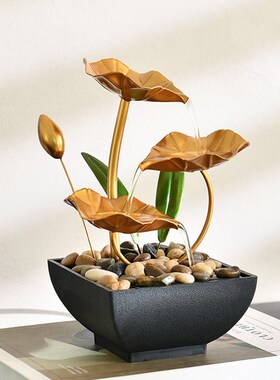 小型桌面循环流水办公室招财客厅家居装饰铁艺轻奢风简约现代摆快