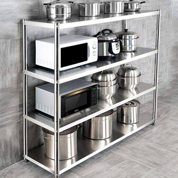 不锈钢四层厨房置物架家用白钢储物架多功能微波炉收纳架烤箱春江,淘宝优惠券,粉丝福利购,淘宝优惠卷