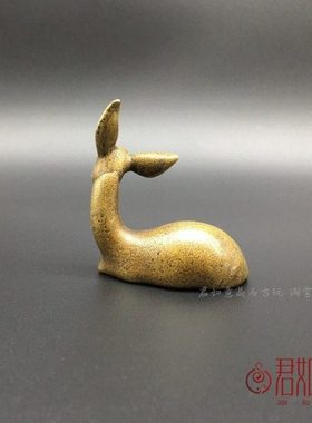 实心铜梅花鹿小摆件 迷你铜鹿卧鹿福禄伏鹿茶宠把件意境精致小鹿