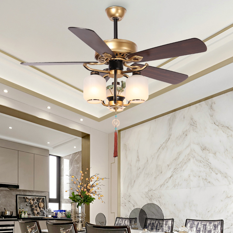 新中式风扇灯客厅吊扇灯餐厅灯扇一体家用复古木叶静音卧室电扇灯 - 图2