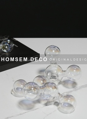 现代轻奢创意七彩l玻璃多分子摆件样板间售楼处电视柜软装饰品摆