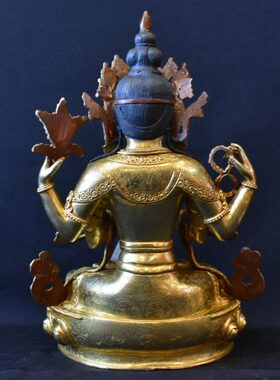 尼泊尔纯铜四臂观音居家室内供佛密宗摆件10寸铜像