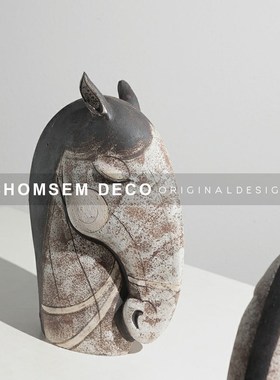 侘寂风书房彩绘马头m艺术摆件售楼处样板间民宿玄关新中式软装饰